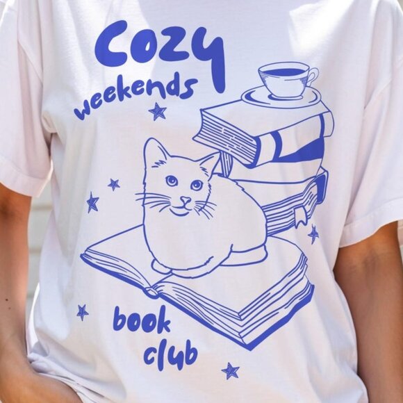Book Lover Shirt, Books and Cats Tee - Picture 2 of 3
